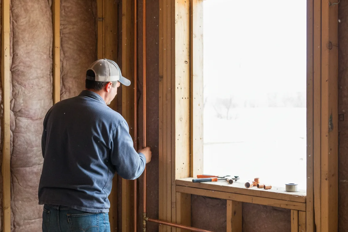 Licensed plumber running new copper supply lines in a Waukegan home